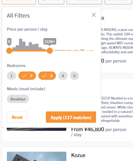 RoomBoss's new accommodation booking filter