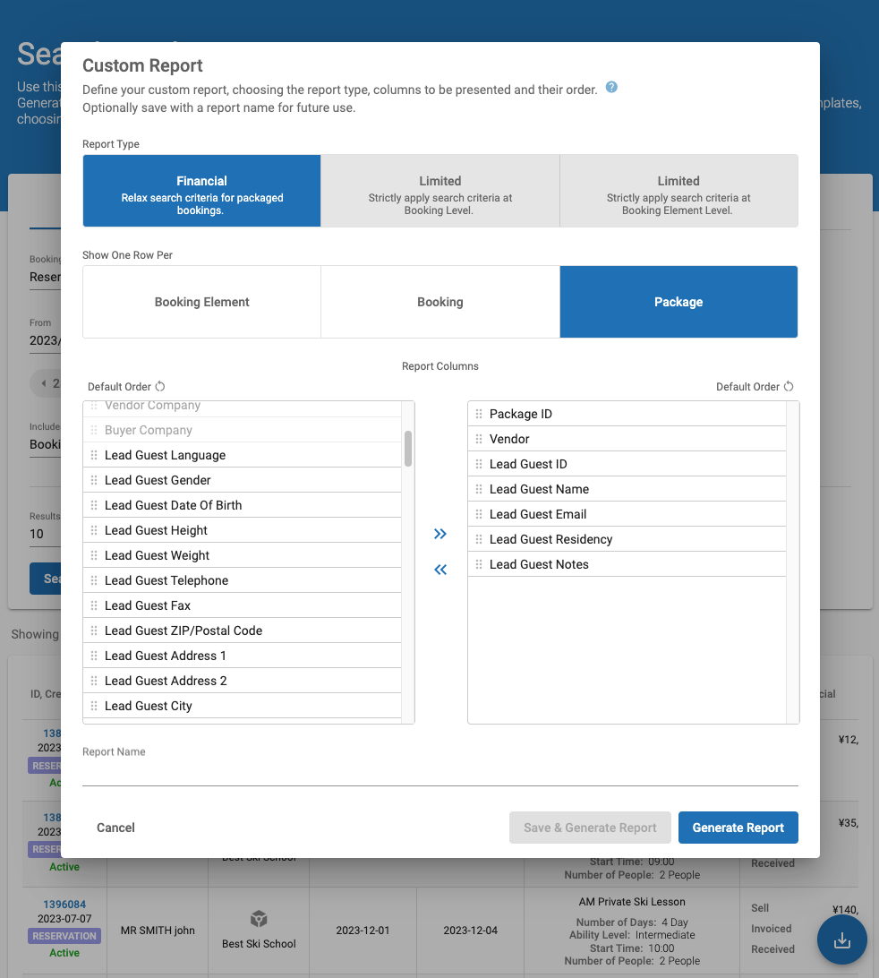 Upgraded Search Bookings & Custom Excel Export